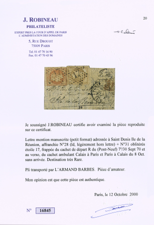Rarissime Ballon Monté pour la REUNION. Cert Robineau