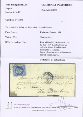 1857 Lettre de Bordeaux 12.05.57 pour un Lieutenant