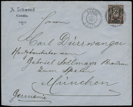 N°4 obl. Candie 27.11.1902 Crete sur lettre pour l'Allemagne,