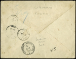 Russie (Lithuanie) : N°92 en paire OBL CAD "Bordeaux les Chartrons" (1882) sur lettre recommandée du 1er échelon pour Jylanz avec arrivée. TB
