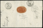 Suisse : n°90 OBL CAD type 16 "Fougerolles Hte Saone (69)" (1879) sur lettre au tarif intérieur français du 1er échelon pour Pontarlier réexpédiée à Couvet (Suisse) au tarif frontalier du 1.4.1879 à 20c avec raj