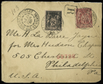 Etats-Unis : n°98, pli d'archive + n°97 OBL CAD "Dinard St Enogat Ille-et-Vilaine" (1900) sur lettre recommandée pour Philadelphie
