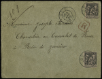 Brésil : n°97, 2 pièces, OBL CAD "Gex Ain" (1889) sur lettre recommandée du 1er échelon de poids pour Rio de Janeiro. TB