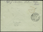 Egypte : n°89 en paire + 94 OBL CAD "Paris 1F PL. de la Bourse" (1895) sur env. entier postal 15c sage recommandée pour le Caire (2ème échelon de poids). TB