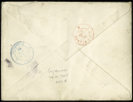 Gabon : n°92 OBL CAD "Cabourg Calvados" (1884) sur lettre du 1er échelon de poids (tarif du .4.1879) pour Libreville avec au verso CAD bleu "Paris étranger" et CAD ambulant rouge "Paris à Modane". RR et TB