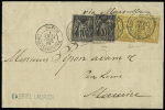 Ile Maurice : n°75 + 90, 2 pièces + 92, 2 pièces OBL CAD "Nantes Loire Inférieure" (1880) sur lettre au tarif n°2, 2ème échelon de poids par voie de Marseille. TB