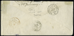 Japon : n°57 + 69 OBL CAD "Versailles Seine et Oise" (1876) sur lettre du 1er échelon de poids pour Yokohama par voie de Brindisi. Bel aff. composé Cérès-Sage. TB