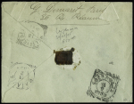 Indonésie : n°89 + 97 OBL "Paris 16 R.Réaumur" (1899) sur env. entier postal 15c sage pour Java avec au verso CAD de Weltevrede, Batavia et Soerabaja. RR et TB