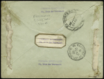 Nouvelle Zélande : n°87, 2 pièces + 88 + 89 + 97 OBL "Paris 81 R. des Capucines" (1898) sur env. entier postal 15c sage recommandée avec AR du 1er échelon de poids pour Auckland, bel affranchissement composé. TB
