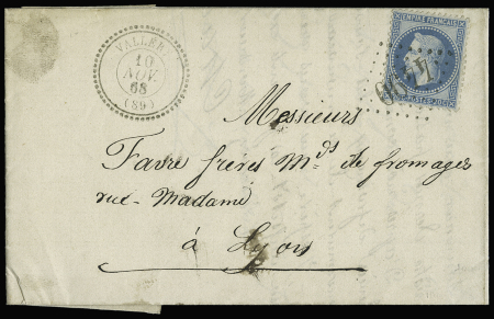 VALLERY GC 4490 sur n° 29B + T22 sur lettre 1868,
