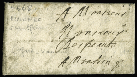 29 GARD : Lettre de Beaucaire 1666 pour Monfrin, B/TB,