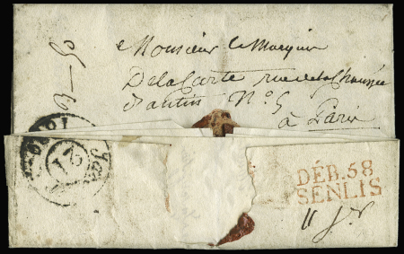 DEB 58 SENLIS au tampon rouge sur lettre d'Alençon