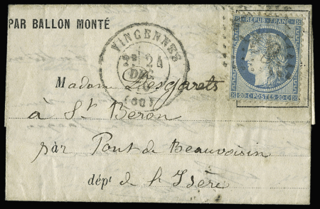 N°37 OBL GC 4290 + CAD T17 (24 dec 70) sur ballon 
