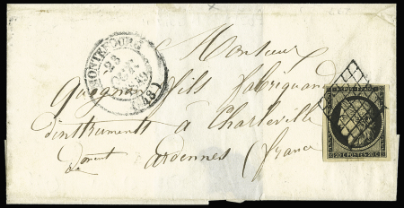 N° 3 obl. grille sur lettre de Montebourg (Manche)