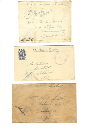 1943-44, Lot de +20 lettres et V-Mail des Forces Néo-Zélandaises