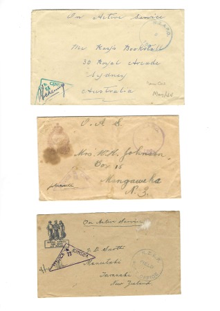1943-44, Lot de +20 lettres et V-Mail des Forces Néo-Zélandaises