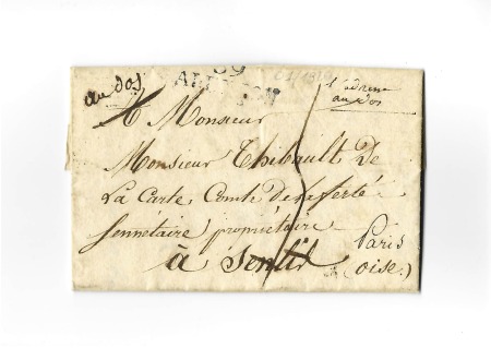 DEB 58 SENLIS au tampon rouge sur lettre d'Alençon
