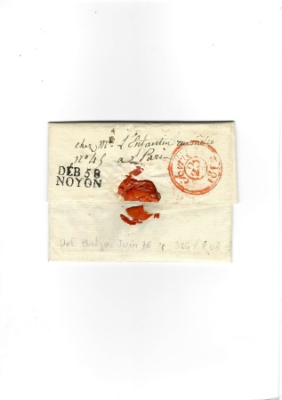 DEB 58 NOYON au tampon rouge sur LAC d'Issoudun 1812