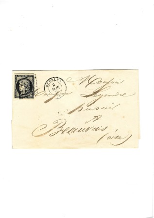 N° 3 20c noir obl. grille sur lettre de Bresles (Oise)
