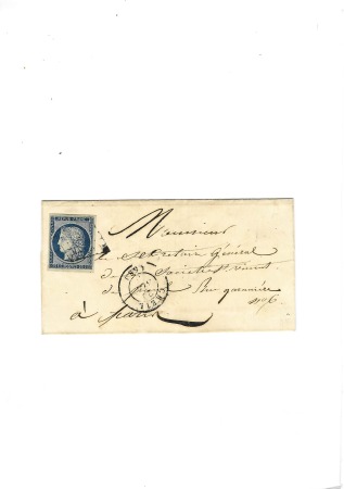 N° 4 25c bleu obl. grille sur lettre de Creil (Oise)