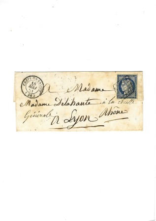 N° 4 25c bleu obl. grille sur lettre de Crepy-en-Valois