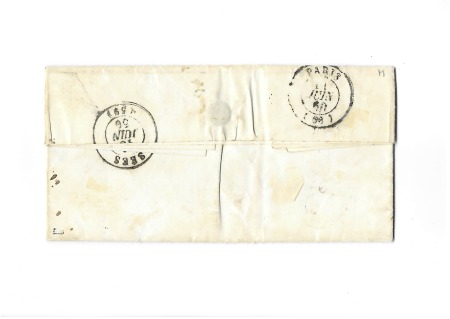 N° 3 20c noir obl. grille sur lettre avec cursive