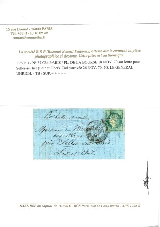 N°37 OBL étoile 1 + CAD "Paris Pl de la Bourse" (1