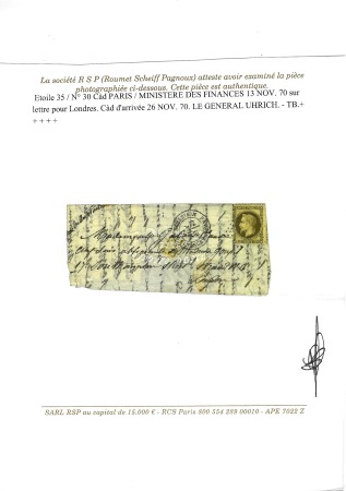 N°30 OBL étoile 35 + CAD "Paris Ministère des Fina