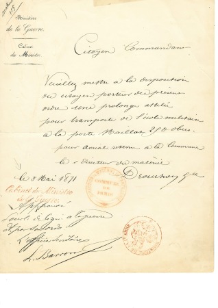 Document à en-tête du Ministère de la Guerre avec 