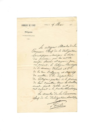 Correspondance a en-tête "Commune de Paris Délégat