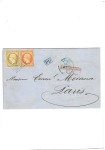 N°21 + 23 OBL ancre bleue + CAD bleu "Neva" (1865)