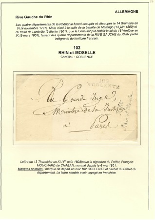 Allemagne (102 Rhin et Moselle). Lettre du Prefet 