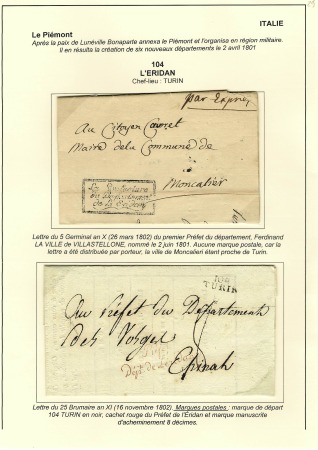 Italie (104 l'Eridan). Lettre du préfet Ferdinand 