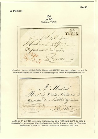 Italie (104 Le Pô). Lettre du préfet Alexandre Lam