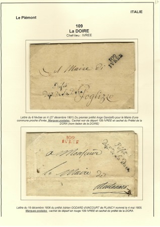 Italie (109 La Doire). Lettre du prefet Ange Gando