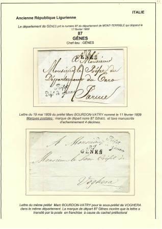 Italie (87 Gênes). 2 Lettres du prefet Marc Boudro