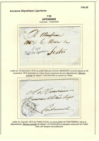 Italie (110 Apennins). 2 Lettres du prefet Maurice