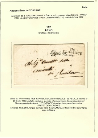 Italie (112 Arno). Lettre du prefet Jean Jacques R