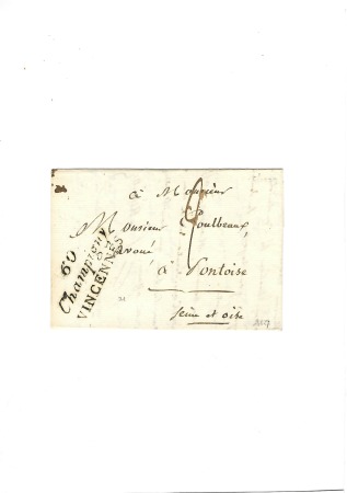 Double cursive "60 Champigny Vincennes" (1827) ind