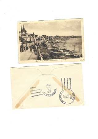 Carte postale + lettre aff. USA n°352 OBL griffe d
