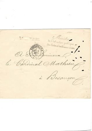 Lettre avec franchise noire "Ministre de l'instruc