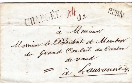 1832 - Bern nach Lausanne - Faltbriefumschlag mit CHARGEE
