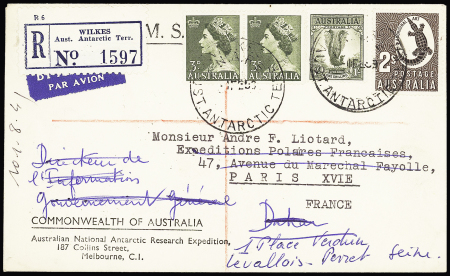 1959 Registered envelope to France bearing 3s and 6d