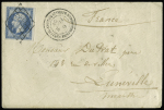 N° 14B 20c bleu obl. grille sur enveloppe avec càd