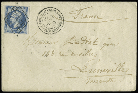 N° 14B 20c bleu obl. grille sur enveloppe avec càd