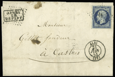 N° 14Ad 20c bleu foncé sur vert, bien margé, obl.