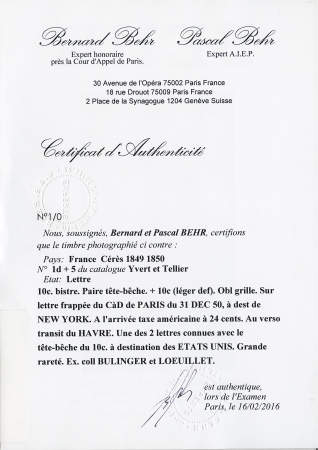 10c. bistre. Paire tête-bêche + 10c (léger déf).