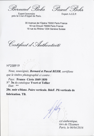 20c. noir s/ blanc. Paire verticale. BdF. Pli vertical