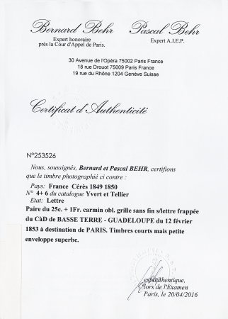 Paire du 25c. + 1f carmin obl. grille sans fin s/lettre