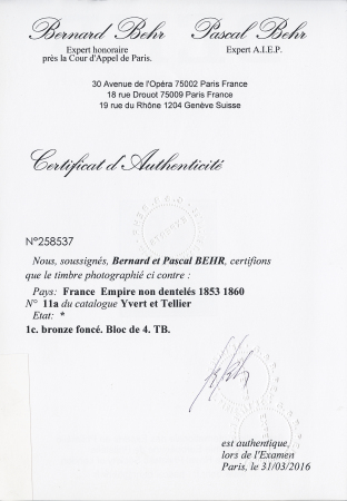 1c bronze foncé. Bloc de 4. TB